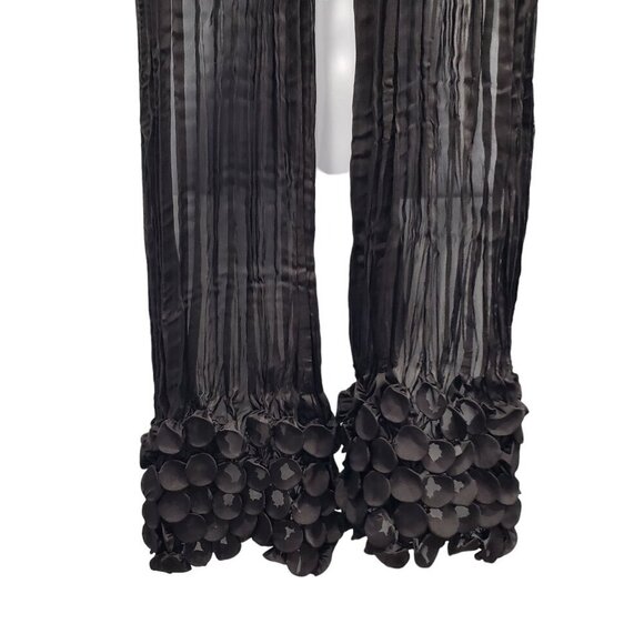 Chico's Chiffon Scarf Crinkle Textured Trim Black 62" Long Unique Event - Picture 2 of 8